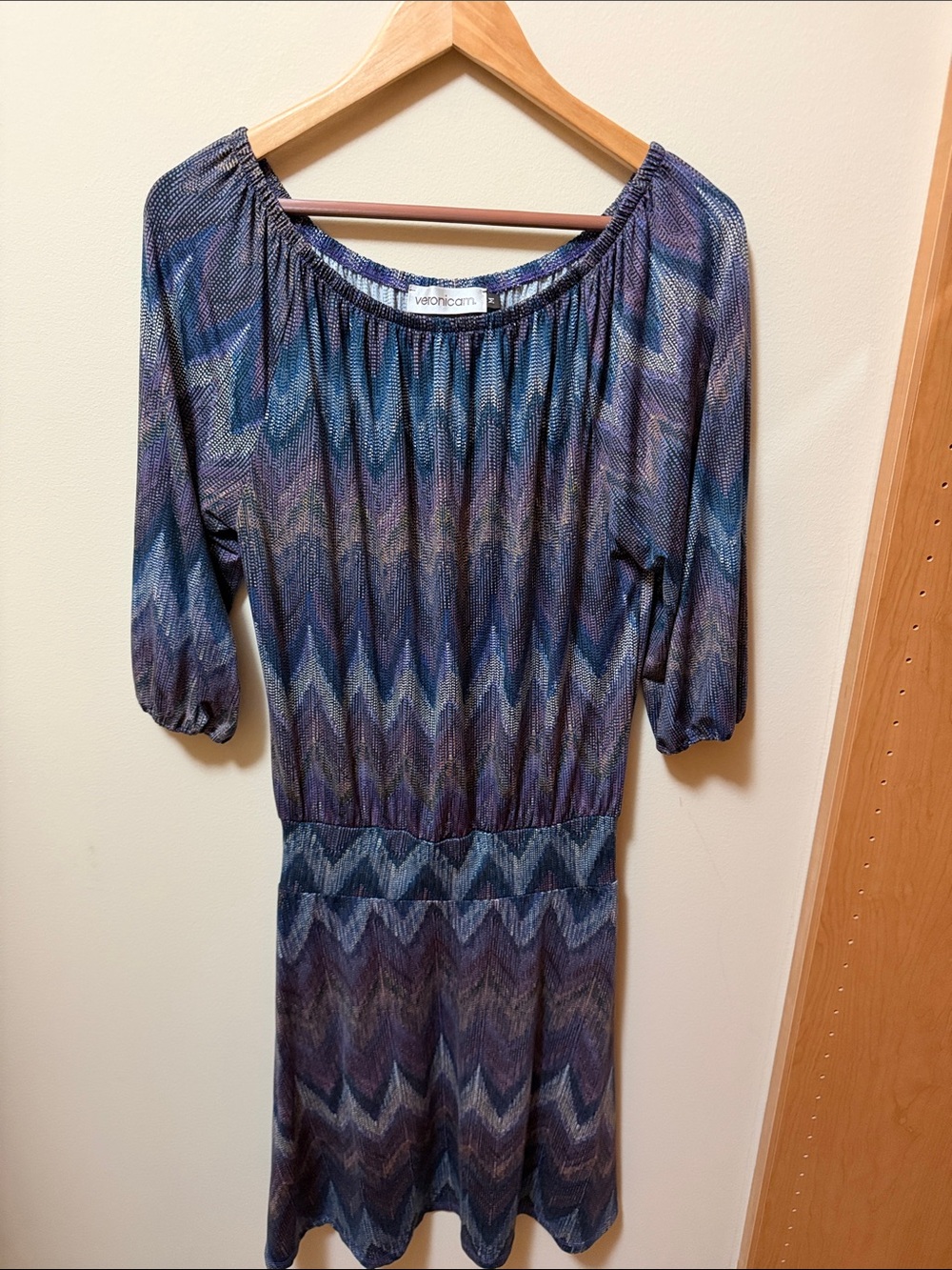 Veronica M Purple and Blue Chevron Long Sleeve Dress